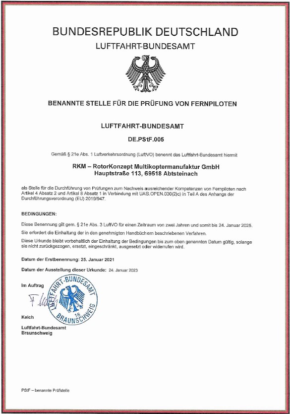 Urkunde Prüfstelle Luftfahrt-Bundesamt